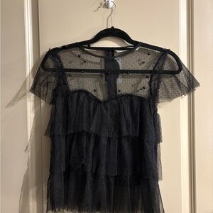 Black Sheer Ruffled Top